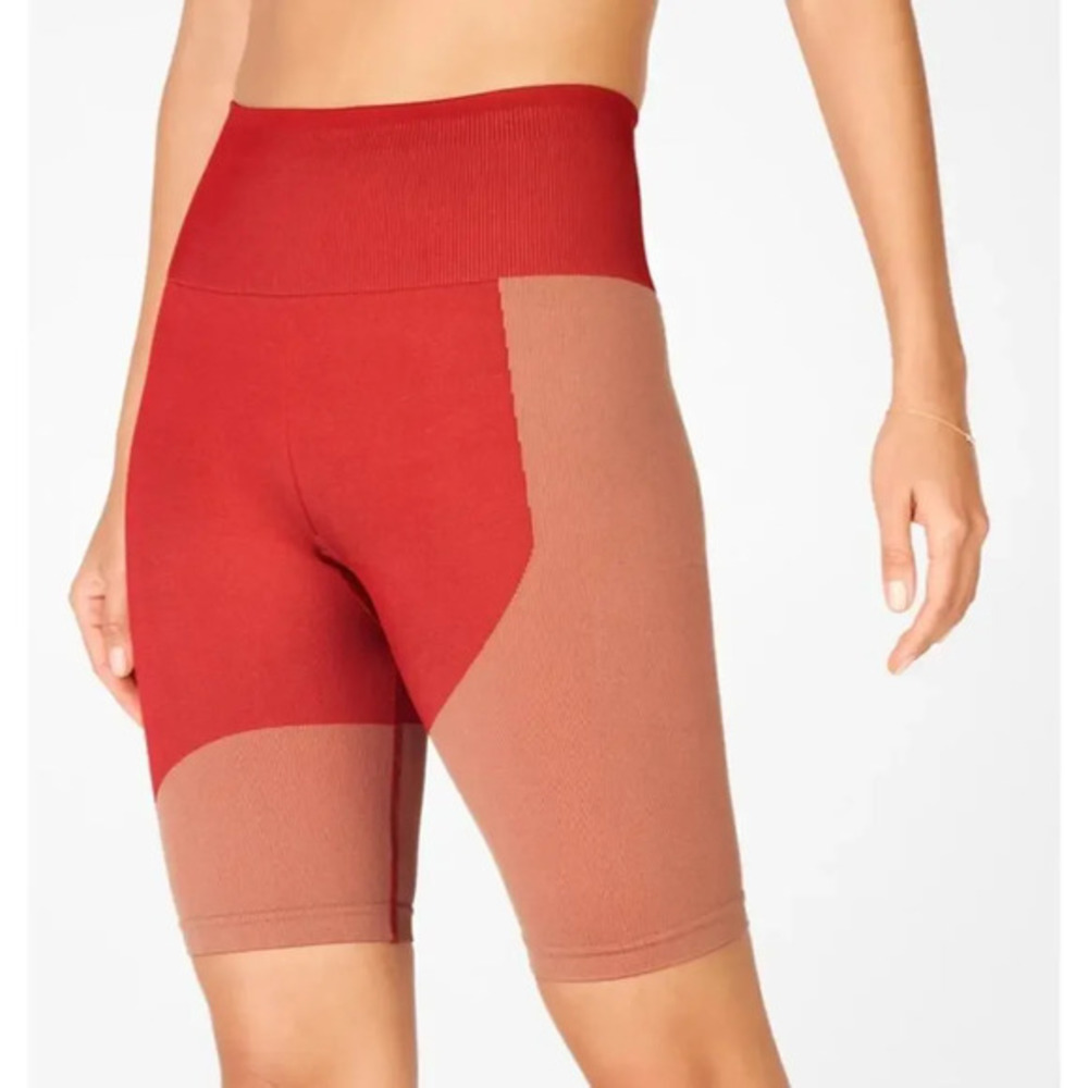 Fabletics High Waisted Seamless Colorblock Bike‎ Shorts Red Terracotta XS Size 4